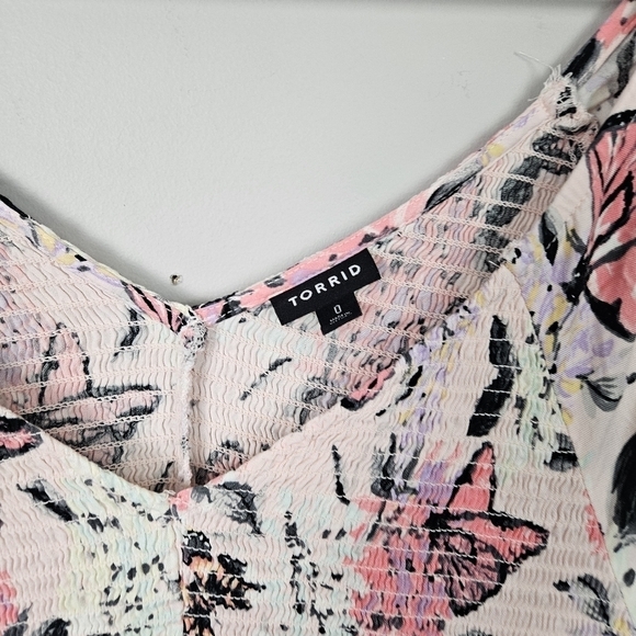 Torrid Mini Challis Smocked Skater Dress Pink Floral Butterfly 0 - Picture 4 of 9